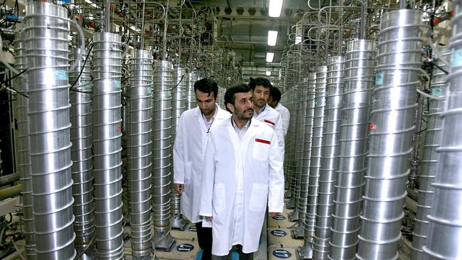 Then Iranian President Mahmoud Ahmadinejad, (C), visits the Natanz Uranium Enrichment Facility in 2008. Picture: Iranian President's Office.