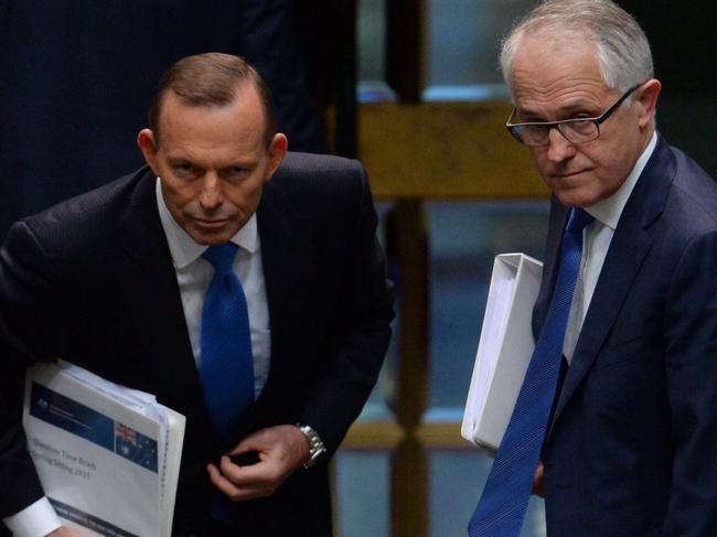 Former Australian prime ministers Tony Abbott (left) and Malcolm Turnbull. Picture: AAP