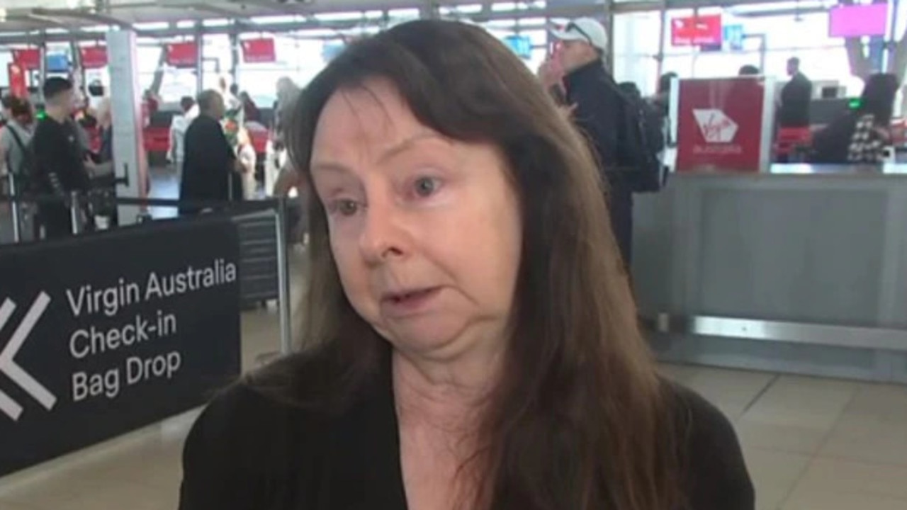 A distraught Gail Gordon said she was held up returning home to Melbourne after the sudden death of her brother. Picture: Sky News