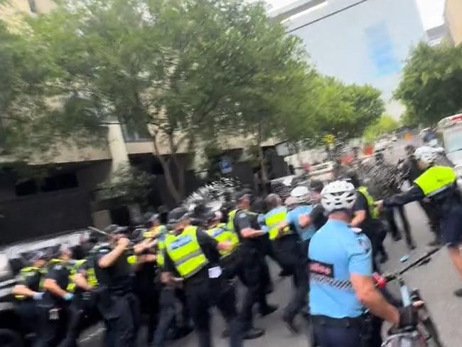 Police were forced to deploy capsicum spray. Picture: TikTok/permanentvisaforrefugees