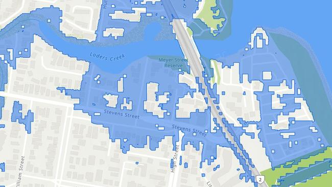 Gold Coast Council mapping showing projected flood levels from Cyclone Alfred. Southport.