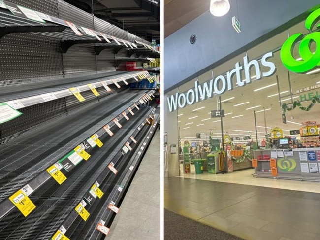 Surprise reaction to bare shelves at Woolies