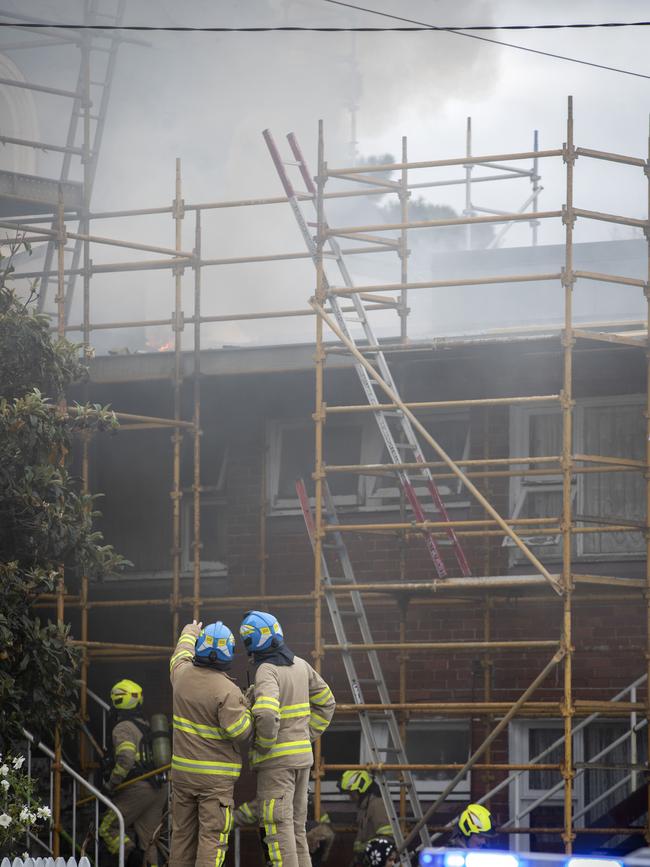 TFS at the scene of a structure fire in Goulburn Street, Hobart. Picture: Chris Kidd