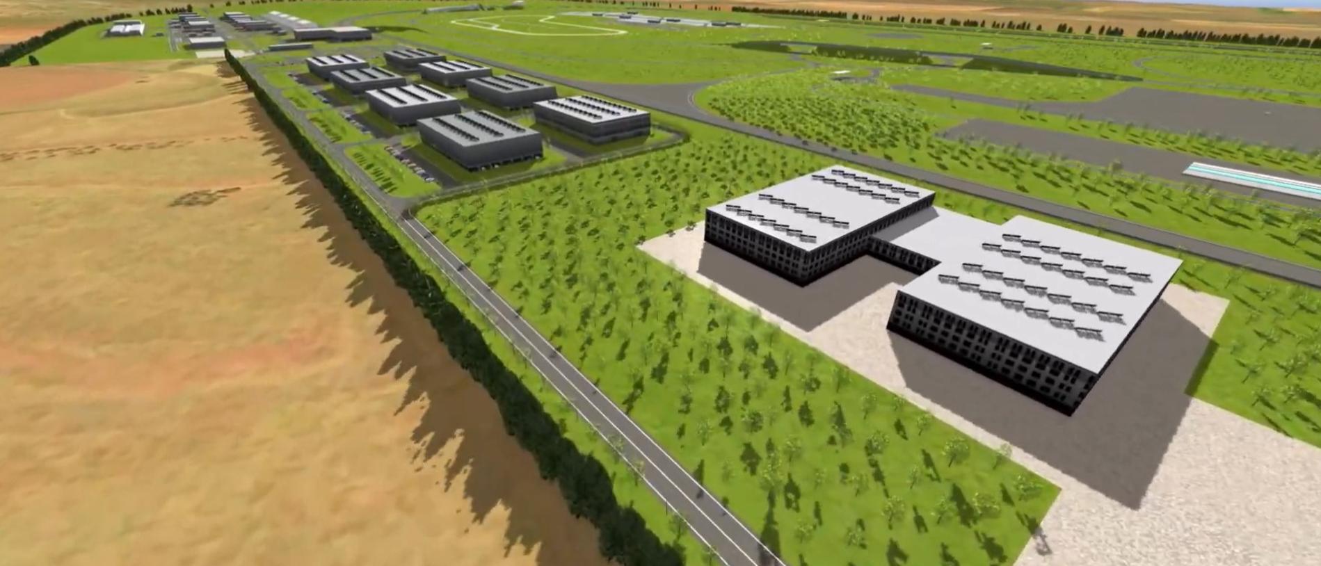 3D renders from 2021 and 2022 of Gondwana Australia, a concept for a massive $650m testing facility and proving grounds for the global automotive industry near Toowoomba.