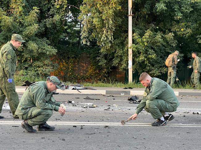 Russian Investigative Committee inspect wreckage of the car driven by Daria Dugina. Picture: AFP