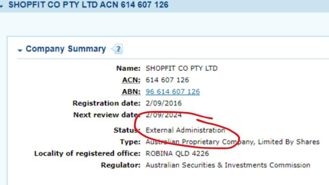 ASIC classifies companies in the Small Business Restructuring program as in "external administration". Shopfit Co was in external administration until September 25, 2024.