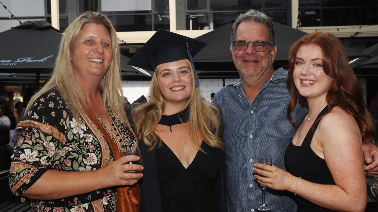 Corryn Mair, Jade Carroll, Richard Mair and Rhiannon Nanscawen. Deakin School of Humanities &amp; Social Sciences students graduated on Wednesday evening. Picture: Alan Barber