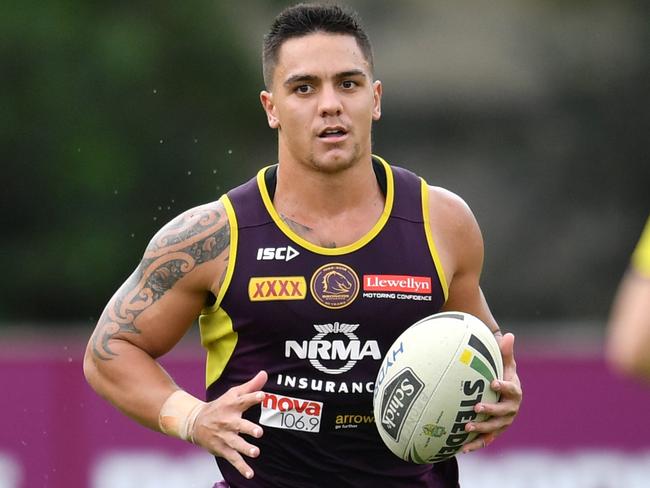 Kodi Nikorima during Broncos training.