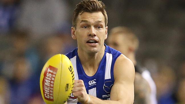 AFL Round 22. 17/08/2019. North Melbourne v Port Adelaide at Marvel Stadium .  Shaun Higgins of the Kangaroos 1st quarter    . Pic: Michael Klein