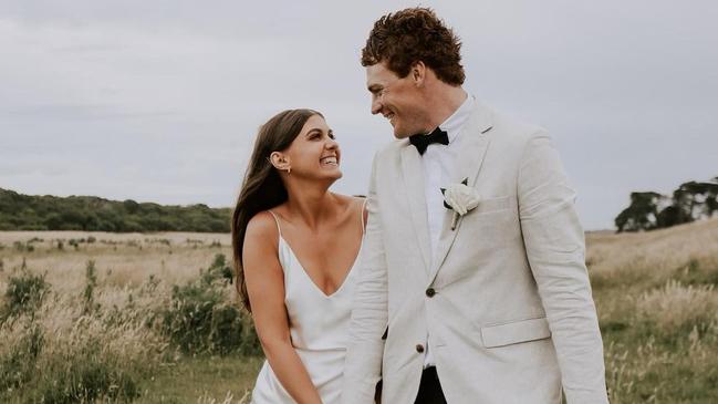 Geelong forward Gary Rohan has married his love Madi Bennett on Saturday. Picture: Instagram