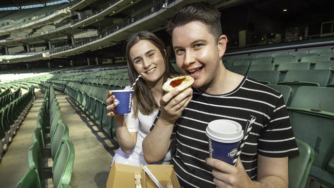 Sasha Marmilic and Dale Juchnevicius at the MCG. Picture: Tony Gough