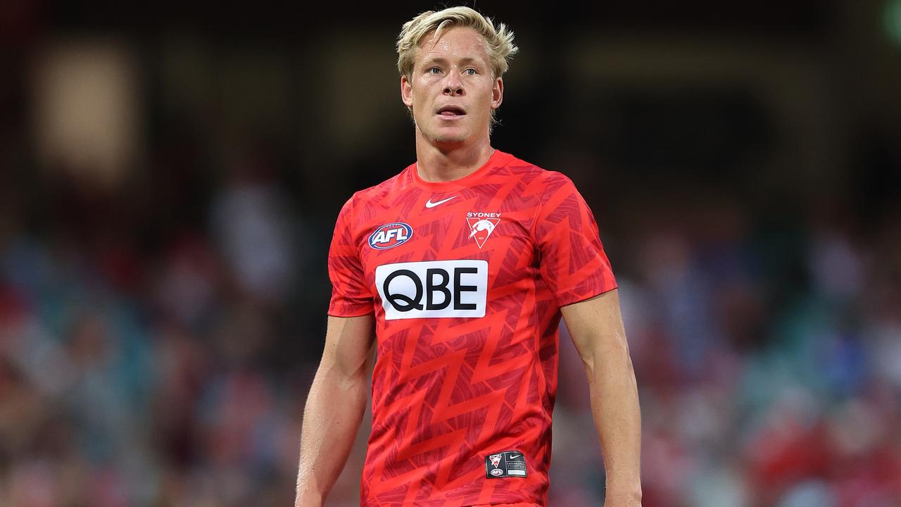 SYDNEY, AUSTRALIA - MARCH 23: Isaac Heeney of the Swans warms up during the round two AFL match between Sydney Swans and Essendon Bombers at SCG, on March 23, 2024, in Sydney, Australia. (Photo by Mark Metcalfe/AFL Photos/via Getty Images )