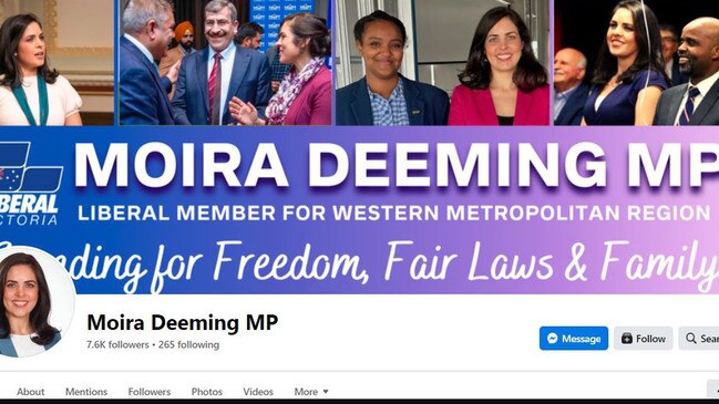 The Liberal Party logo has reappeared on Ms Deeming’s Facebook page. Picture: Facebook