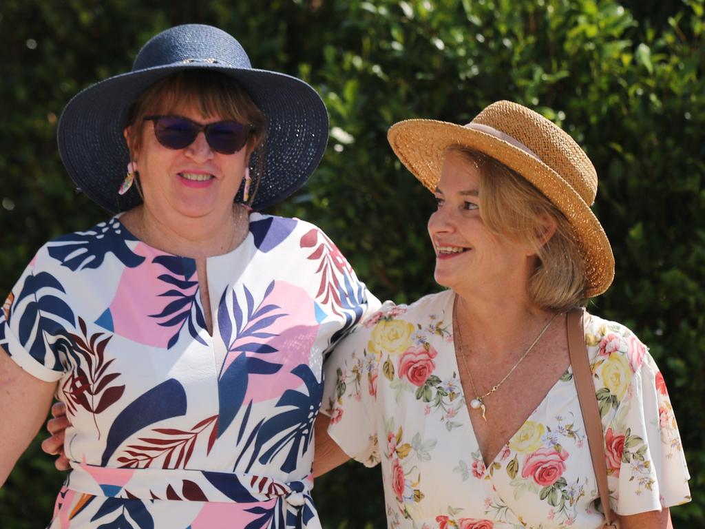 <p>Jenny Daveys and Amanda Carcuro at the Adelaide River Cup. Picture: Glenn Campbell</p>