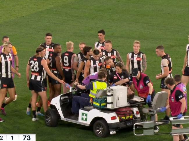 Collingwood players flocked to Jeremy Howe.