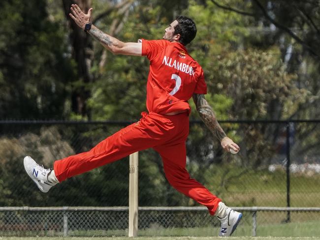 Premier: Casey-South Melbourne bowler Nathan Lambden. Picture: Valeriu Campan