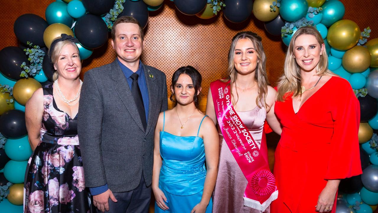 2022 Junior Showgirl Summer Lipke (second from the right) at the 2022 Gympie Show Ball. Photo: Contributed