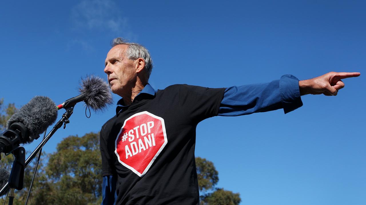 Bob Brown speaks during a stop-Adani rally outside Parliament House on May 05, 2019 in Canberra. Dr Williams said the LNP successfully conflated the Greens with Labor in the 2019 election. The stop-Adani convoy of environmental activists led by former Greens leader, Bob Brown, travelled from Tasmania to Canberra via New South Wales and Queensland to attack the controversial Adani coal mine. Picture: Lisa Maree Williams/Getty Images)