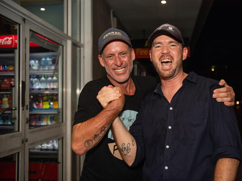 DARWIN, AUSTRALIA Sunday, 31 December, 2023:DARWIN NEW YEARS EVE 2023 Paul Kelly and Steve Moon pose for a photo at Mitchell Street. Picture: Pema Tamang Pakhrin