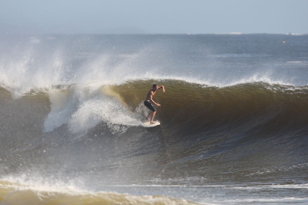 The moves were bigger and the tubes getting longer as the swell from an ex-cyclone sends massive waves onto the Sunshine Coast point breaks. Picture: Nicholas Falconer