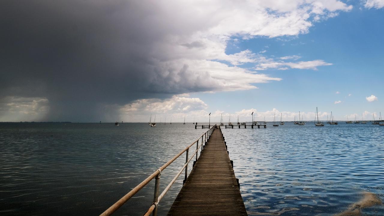 Storm clouds roll in over Geelong. Picture: Mark Wilson