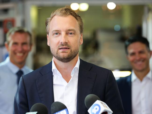 Member for Manly James Griffin addresses the media on the northern beaches. Picture: NCA NewsWire / Gaye Gerard