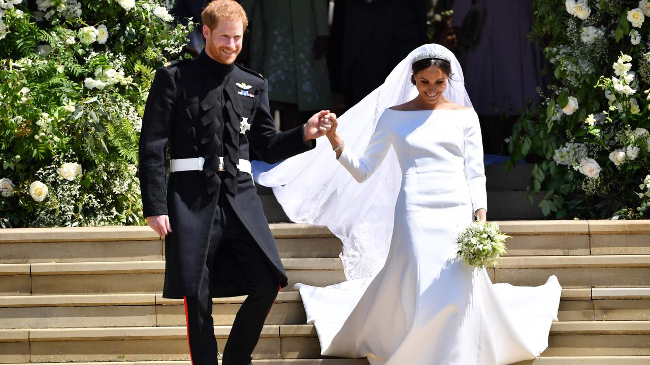 Meghan’s wedding dress designer also designed the bridesmaid gowns. Picture: Ben Stansall/AFP