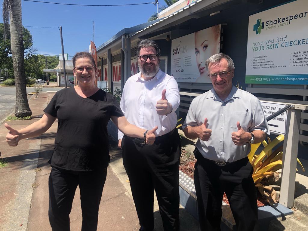 Dr Nicole Higgins, Dawson MP George Christensen and Dr Graeme Cumming speaking about a solution to Mackay's doctor shortage a few weeks ago. Picture: Madeleine Graham