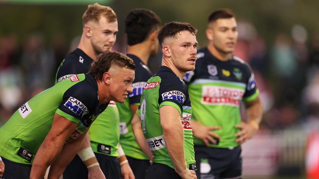 The Raiders were their own worst enemy as Manly’s kicking game forced them to be too adventurous with the ball, coming up with too many errors. Picture: Getty Images.