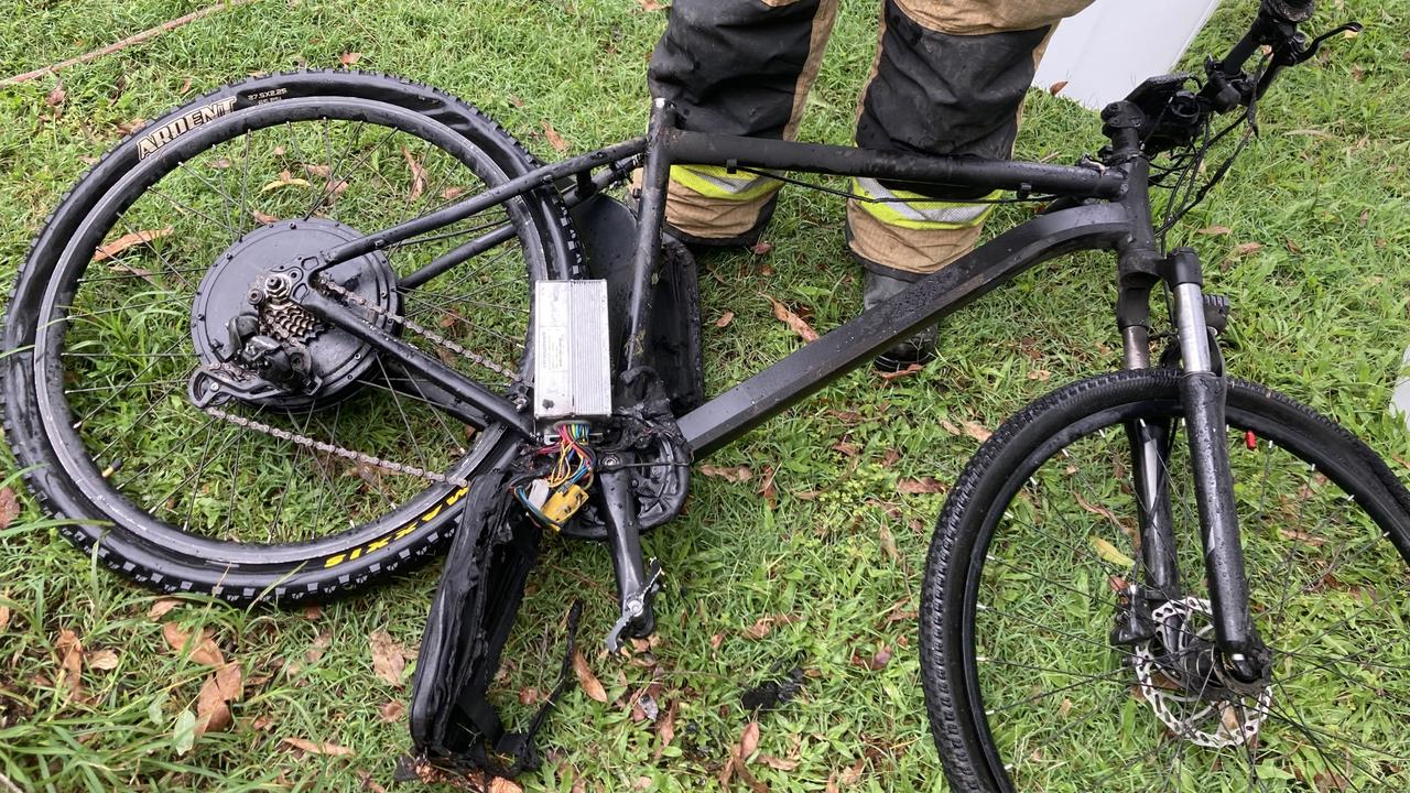 E-bike battery failure shortly after being ridden. Lithium ion batteries, now a fixture of many Queensland homes, are a major fire risk. Lithium ion battery generic. Picture: Queensland Fire Department