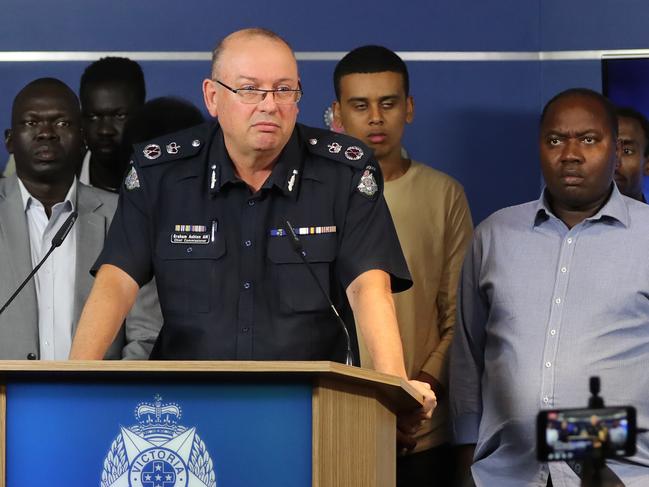 Police Press conference with Chief Commissioner Graham Ashton and African community leaders regarding the African gang crime across Melbourne. Picture: Alex Coppel