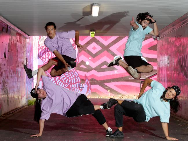 Geometric Flow dancers Karen Otero, Dechen Gendun, Jonathan Ng and Adam Warburton. Picture: Craig Wilson