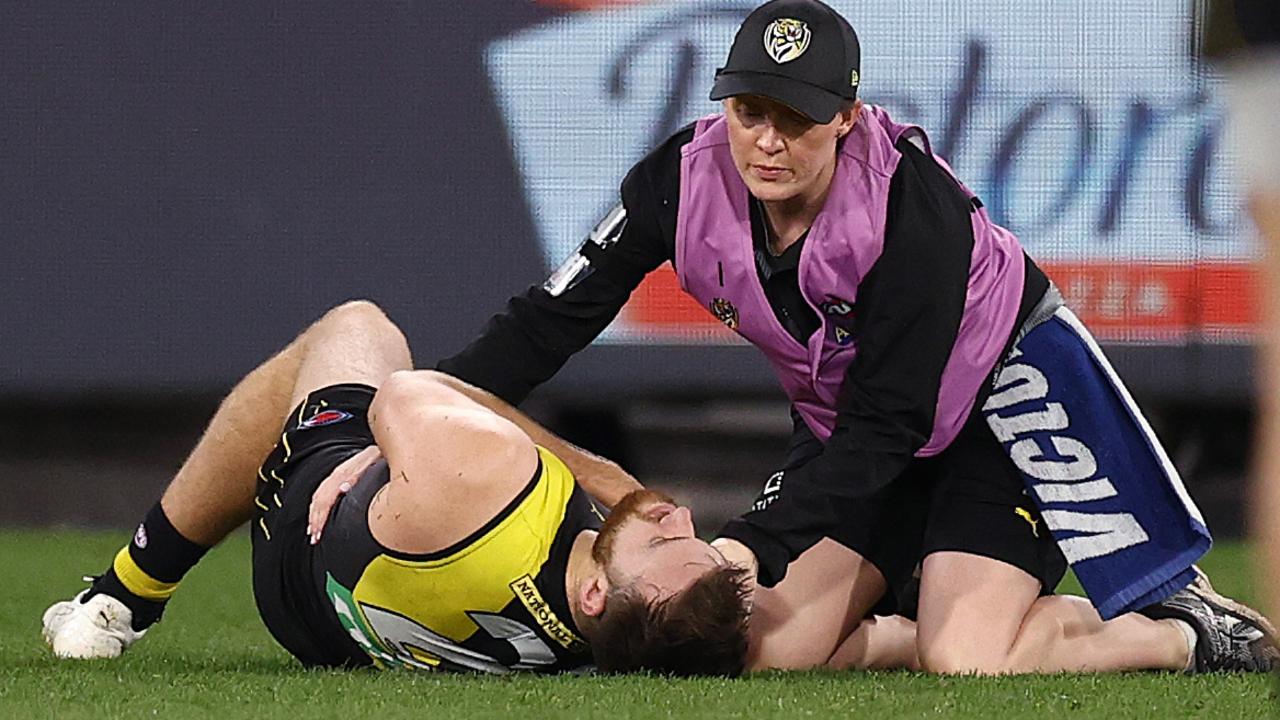 Noah Balta suffered a serious knee injury against the Saints. Picture: Michael Klein