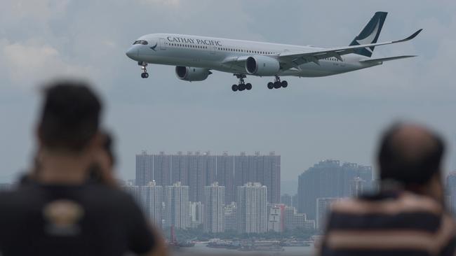 A Cathay Pacific plane prepares to land at Hong Kong's international airport. Picture: AFP