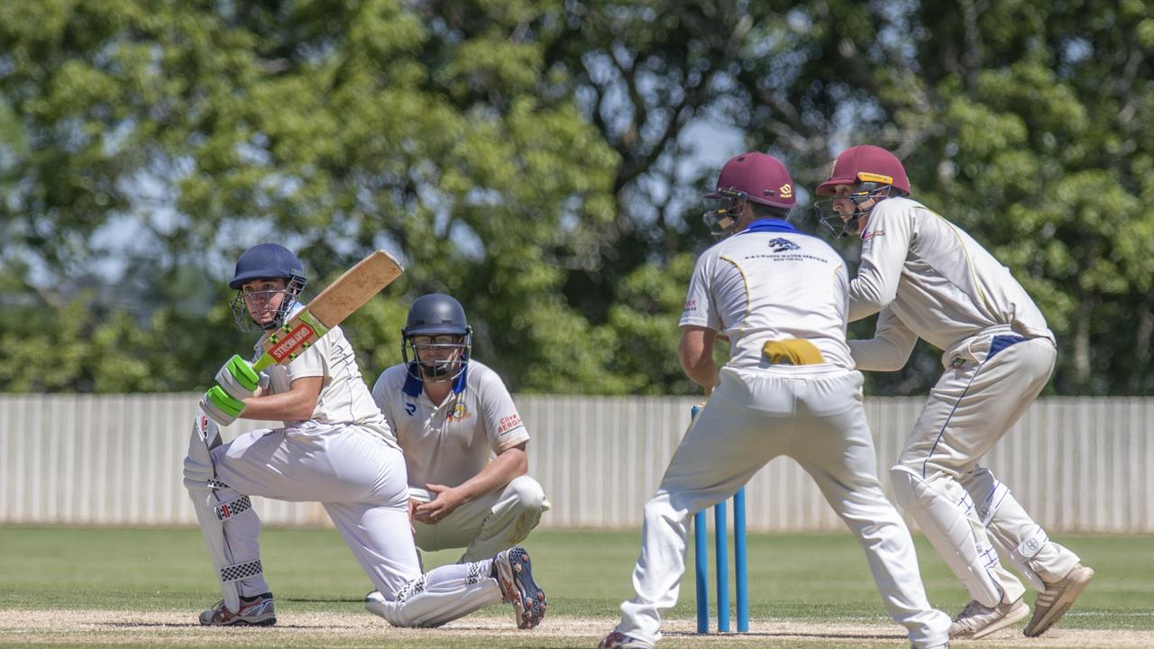 Ryan Ward hits a boundary for Wests. Picture: Nev Madsen.