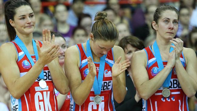 Dejected Swifts players after the grand final loss in 2015.