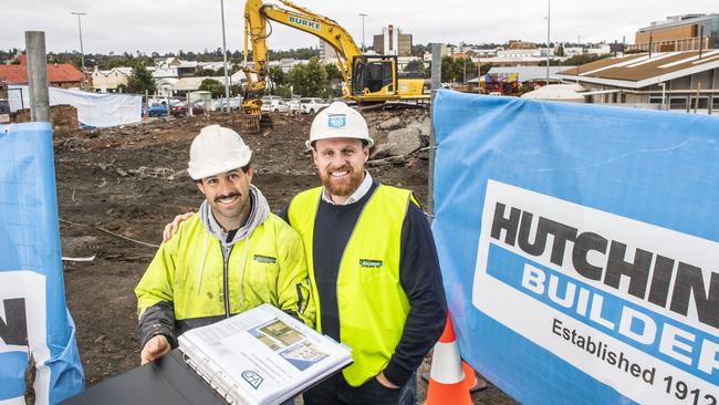 Hutchinson Builders site manager Damian Mills (left) and Sean Lees, team leader. Bernoth development in Mylne Street. Picture: Nev Madsen.