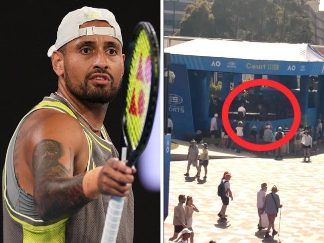 Nick Kyrgios appeared to be located near the Channel 9 studio. Photo: Getty and Facebook, Nick Kyrgios.