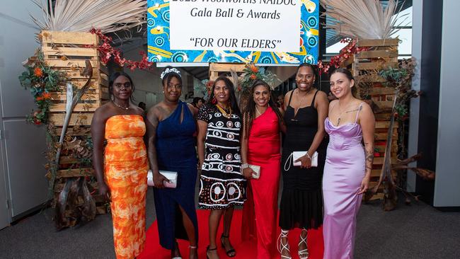 Kym Kepple, Kaima Kabere, Vanessa Lee Cheu, Yelma Tsang, Michaelyn Waia and Chanika Stack at the 2023 NAIDOC Ball. Picture: Pema Tamang Pakhrin