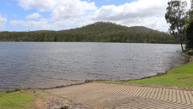 The water now on the banks of the Mount Morgan dam, taken in January 2024.