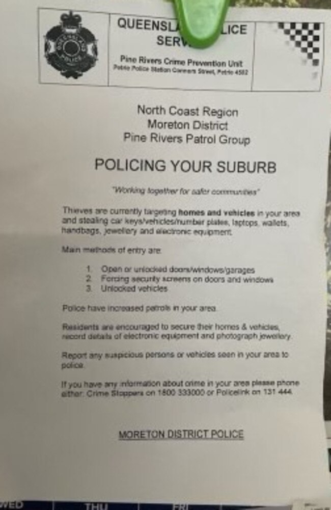 Moreton District Police have issued a warning to North Lakes residents amid a surge in local crime. Picture: Supplied