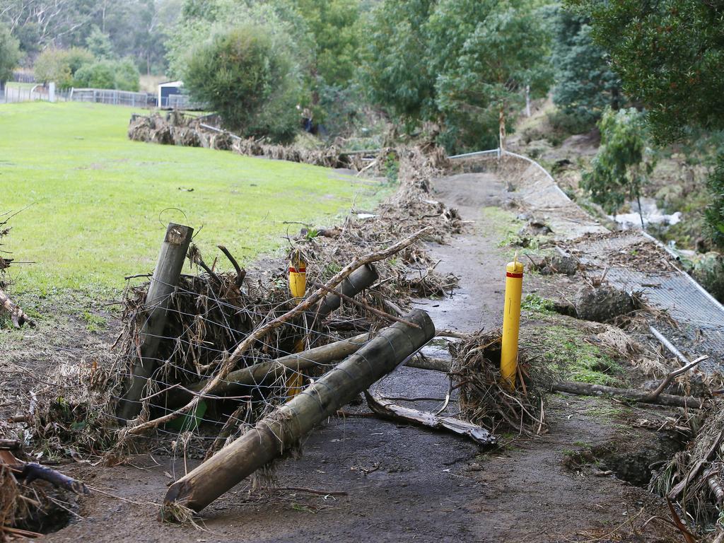 Flood damage at the intercection of White Water Track and Summerleas Road, Kingston. Picture: MATT THOMPSON