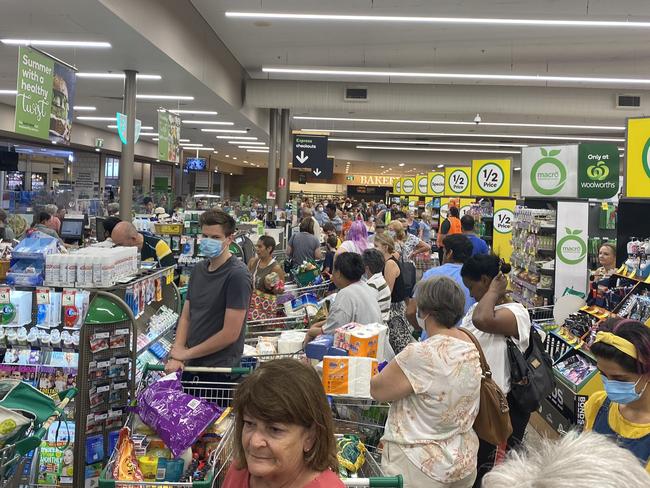 Panic buying at Forest Lake, Brisbane supermarket. Picture: @comicrobbrown/Twitter