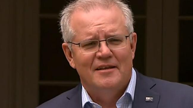 Prime Minister Scott Morrison congratulates Joe Biden at Kirribilli House in Sydney on Sunday. Picture: ABC via NCA NewsWire