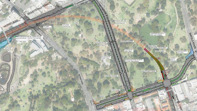 The revised plans for the State Government’s $160m O-Bahn extension, released today.