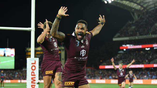 Hamiso Tabuai-Fidow scored a stunning try in the Origin opener after Cameron Munster got on the outside of Nicho Hynes. Picture: NRL Photos