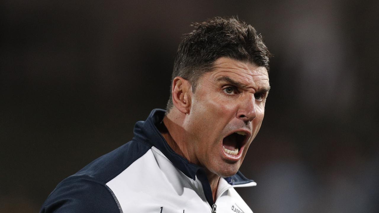 SYDNEY, AUSTRALIA - APRIL 24: Trent Barrett head coach of the Bulldogs reacts during the round seven NRL match between the Cronulla Sharks and the Canterbury Bulldogs at Netstrata Jubilee Stadium, on April 24, 2021 in Sydney, Australia. (Photo by Jason McCawley/Getty Images)