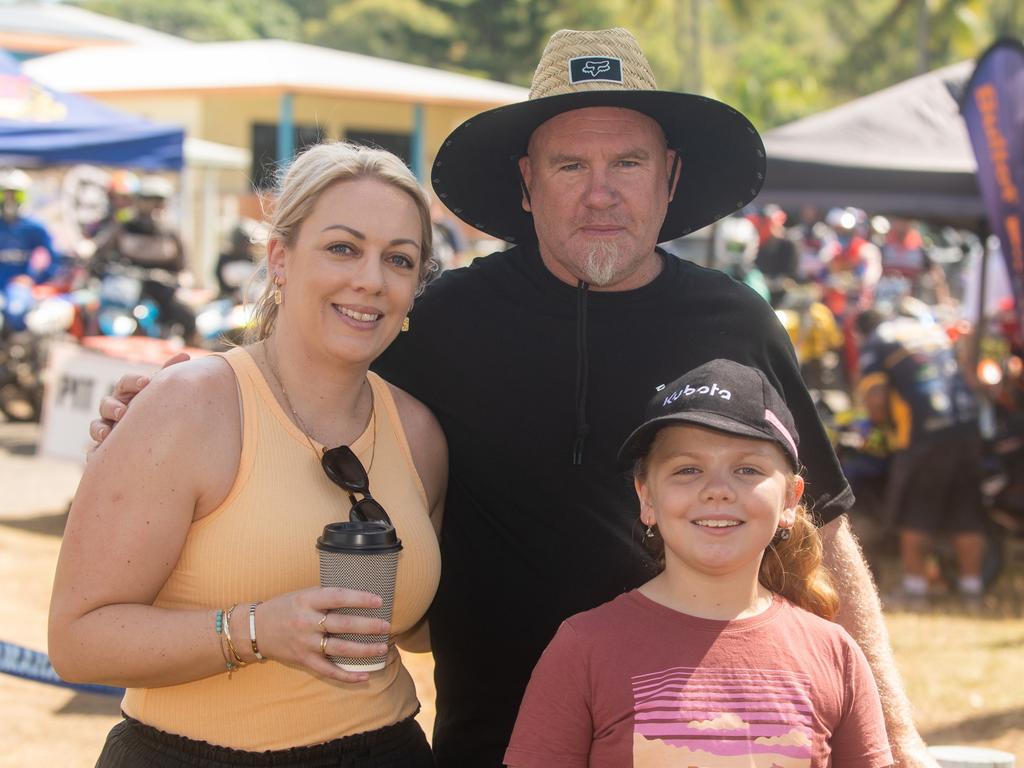 Melissa, Johnno and Belle Smith at Motorcycle Beach Races at Grasstree Beach Sunday 27 August 2023 Picture: Michaela Harlow