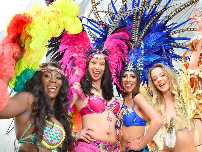 Dancers Terri Jack, Bernadette Galbally, Chanelle Bulzomi and Dianna Nastoska from the New Year’s Eve dance party celebrations at Federation Square. Picture: Josie Hayden