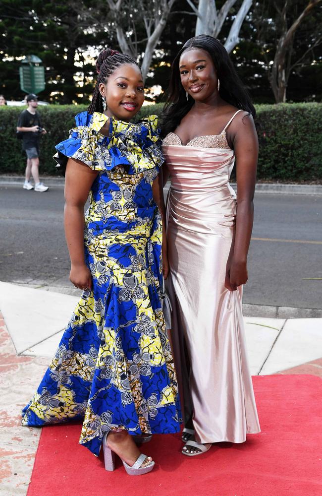 Nabintu Nonofo Mushama and Sophie Luwong at Centenary Heights State High School formal. Picture; Patrick Woods.